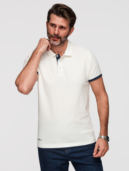 Ombre Clothing Muška pamučna polo majica s kontrastnim rubom - bijela V1 OM-POSS-0170 Ombre Clothing