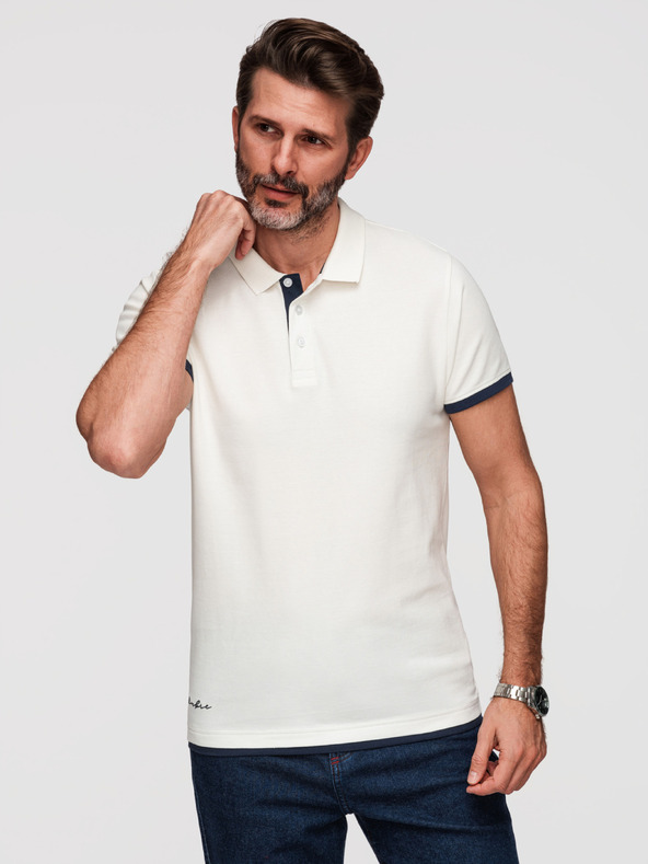 Ombre Clothing Muška pamučna polo majica s kontrastnim rubom - bijela V1 OM-POSS-0170 Ombre Clothing