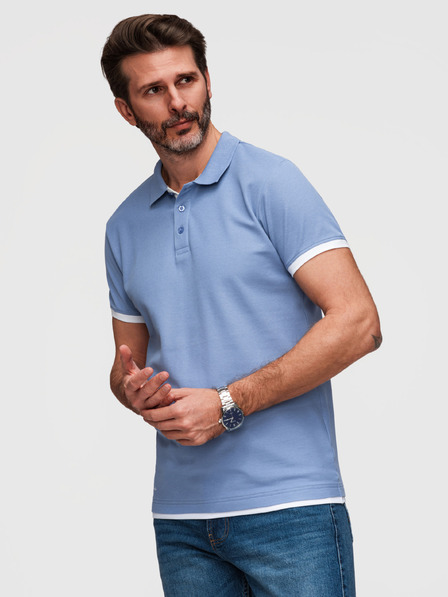 Ombre Clothing Muška pamučna polo majica s kontrastnim rubom - plava V3 OM-POSS-0170 Ombre Clothing