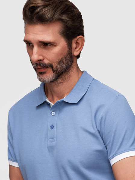 Ombre Clothing Muška pamučna polo majica s kontrastnim rubom - plava V3 OM-POSS-0170 Ombre Clothing