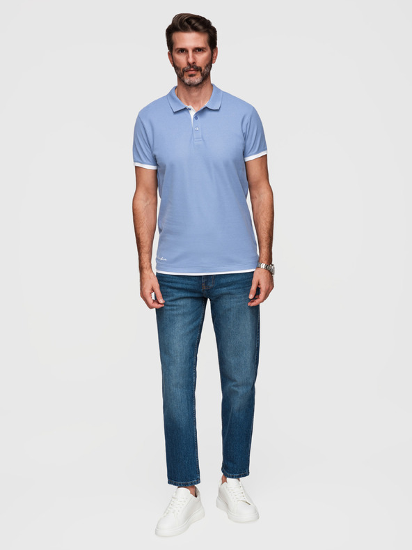 Ombre Clothing Muška pamučna polo majica s kontrastnim rubom - plava V3 OM-POSS-0170 Ombre Clothing
