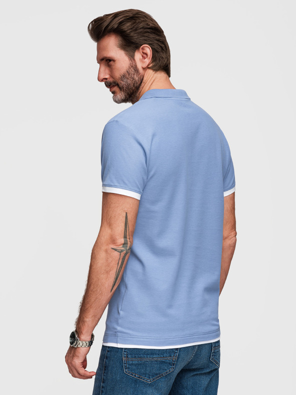 Ombre Clothing Muška pamučna polo majica s kontrastnim rubom - plava V3 OM-POSS-0170 Ombre Clothing