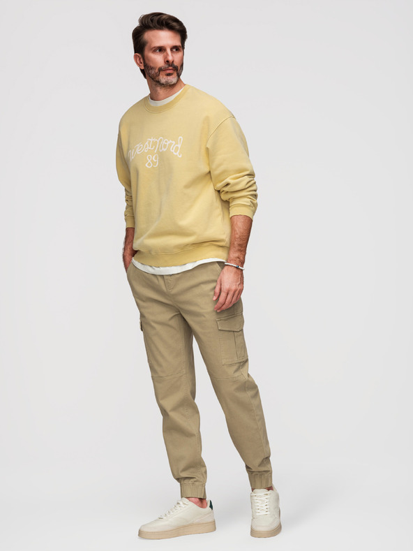 Ombre Clothing Muške hlače JOGGERY s cargo džepovima na rajsferšlus - khaki V1 OM-PAJO-0290 Ombre Clothing