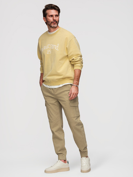 Ombre Clothing Muške hlače JOGGERY s cargo džepovima na rajsferšlus - khaki V1 OM-PAJO-0290 Ombre Clothing