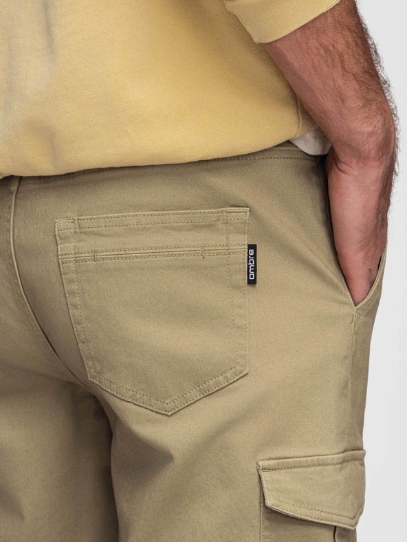 Ombre Clothing Muške hlače JOGGERY s cargo džepovima na rajsferšlus - khaki V1 OM-PAJO-0290 Ombre Clothing