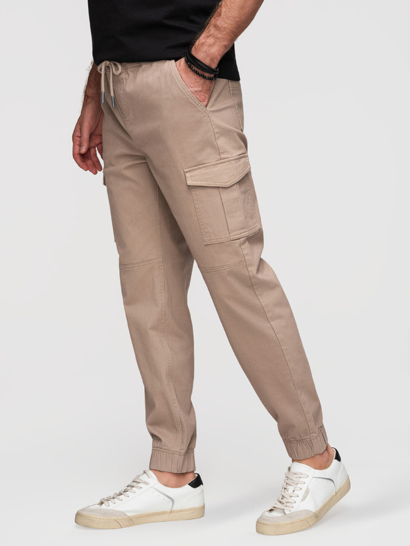 Ombre Clothing Muške hlače JOGGERY s cargo džepovima na rajsferšlus - bež V2 OM-PAJO-0290 Ombre Clothing