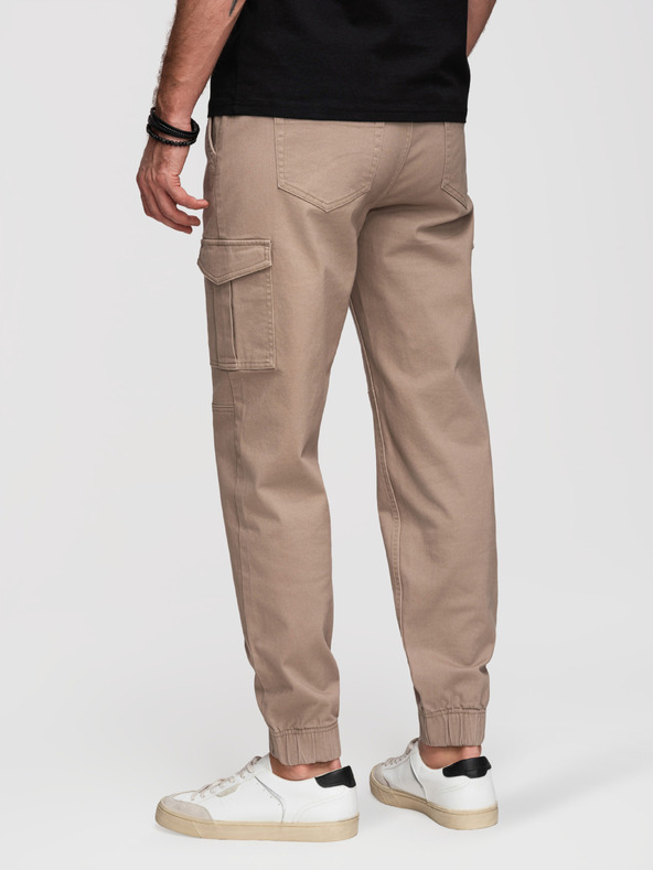 Ombre Clothing Muške hlače JOGGERY s cargo džepovima na rajsferšlus - bež V2 OM-PAJO-0290 Ombre Clothing