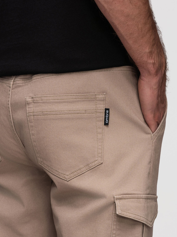 Ombre Clothing Muške hlače JOGGERY s cargo džepovima na rajsferšlus - bež V2 OM-PAJO-0290 Ombre Clothing