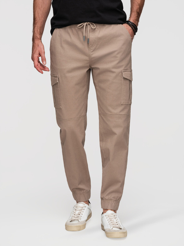 Ombre Clothing Muške hlače JOGGERY s cargo džepovima na rajsferšlus - bež V2 OM-PAJO-0290 Ombre Clothing