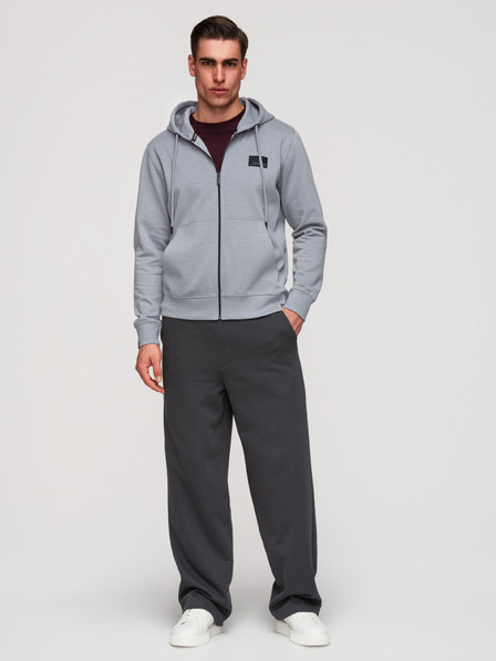 Ombre Clothing Muška dukserica na rajsferšlus s kapuljačom i naljepnicom - siva V1 OM-SSZP-0256 Ombre Clothing