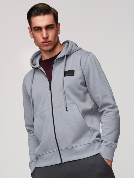Ombre Clothing Muška dukserica na rajsferšlus s kapuljačom i naljepnicom - siva V1 OM-SSZP-0256 Ombre Clothing
