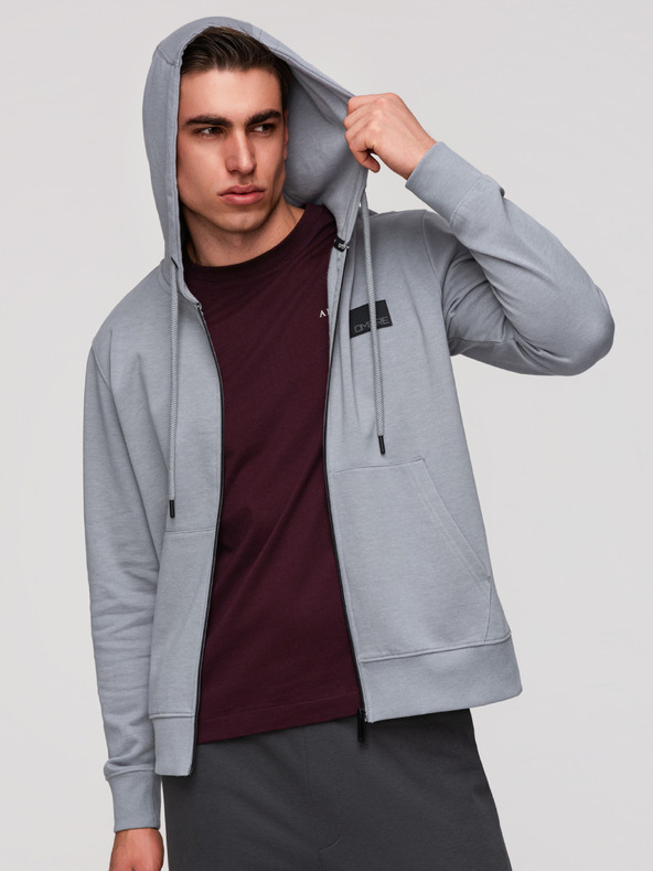 Ombre Clothing Muška dukserica na rajsferšlus s kapuljačom i naljepnicom - siva V1 OM-SSZP-0256 Ombre Clothing