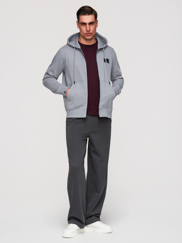 Ombre Clothing Muška dukserica na rajsferšlus s kapuljačom i naljepnicom - siva V1 OM-SSZP-0256 Ombre Clothing