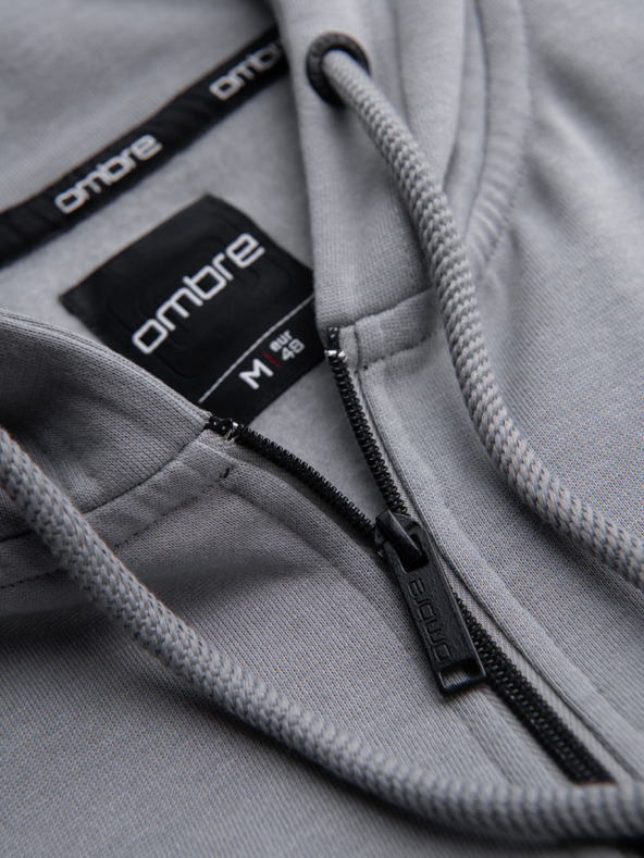 Ombre Clothing Muška dukserica na rajsferšlus s kapuljačom i naljepnicom - siva V1 OM-SSZP-0256 Ombre Clothing