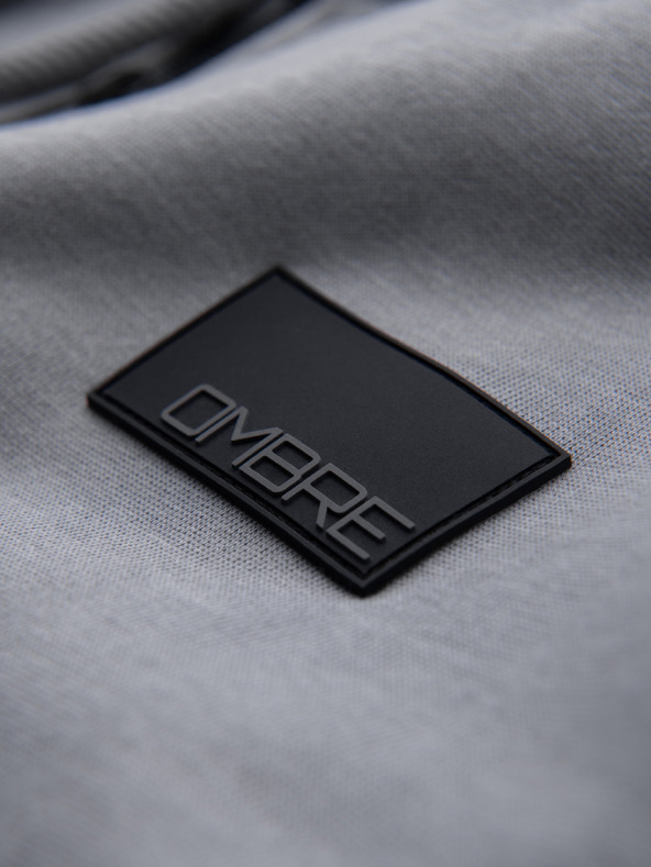 Ombre Clothing Muška dukserica na rajsferšlus s kapuljačom i naljepnicom - siva V1 OM-SSZP-0256 Ombre Clothing