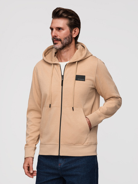 Ombre Clothing Muška dukserica na rajsferšlus s kapuljačom i naljepnicom - pijesak V2 OM-SSZP-0256 Ombre Clothing