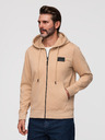 Ombre Clothing Muška dukserica na rajsferšlus s kapuljačom i naljepnicom - pijesak V2 OM-SSZP-0256 Ombre Clothing
