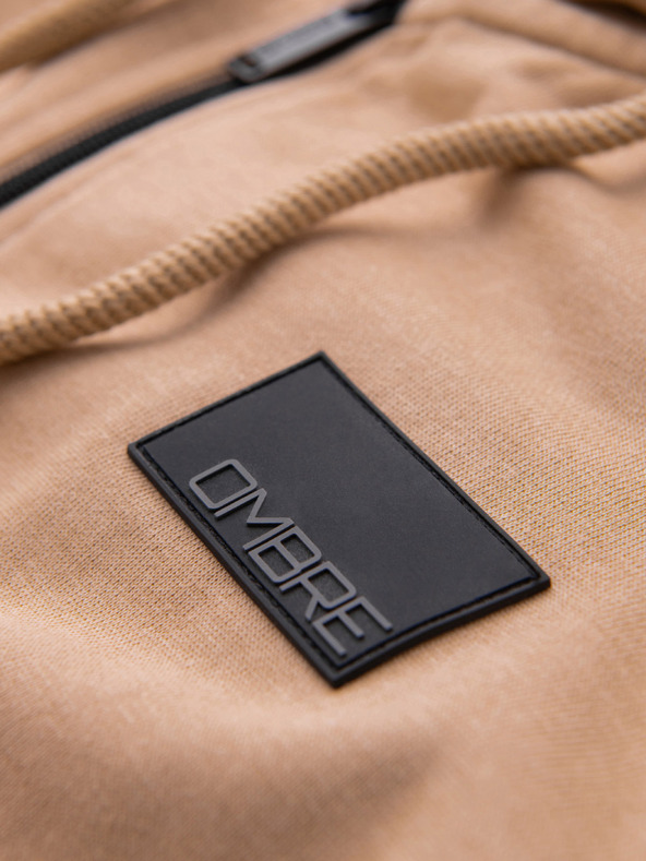Ombre Clothing Muška dukserica na rajsferšlus s kapuljačom i naljepnicom - pijesak V2 OM-SSZP-0256 Ombre Clothing