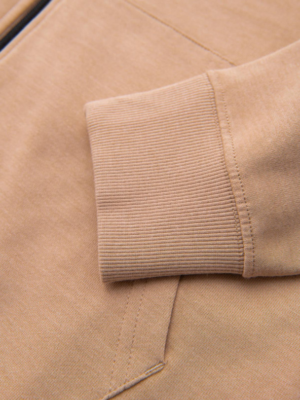 Ombre Clothing Muška dukserica na rajsferšlus s kapuljačom i naljepnicom - pijesak V2 OM-SSZP-0256 Ombre Clothing