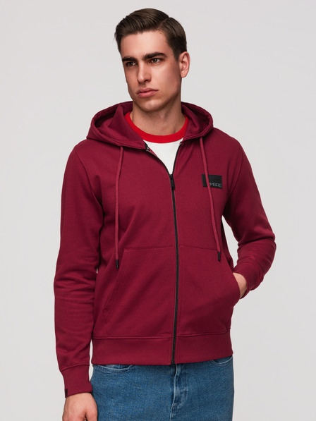 Ombre Clothing Muška dukserica bez gumbiju s kapuljačom i naljepnicom - crvena V3 OM-SSZP-0256 Ombre Clothing