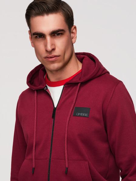 Ombre Clothing Muška dukserica bez gumbiju s kapuljačom i naljepnicom - crvena V3 OM-SSZP-0256 Ombre Clothing
