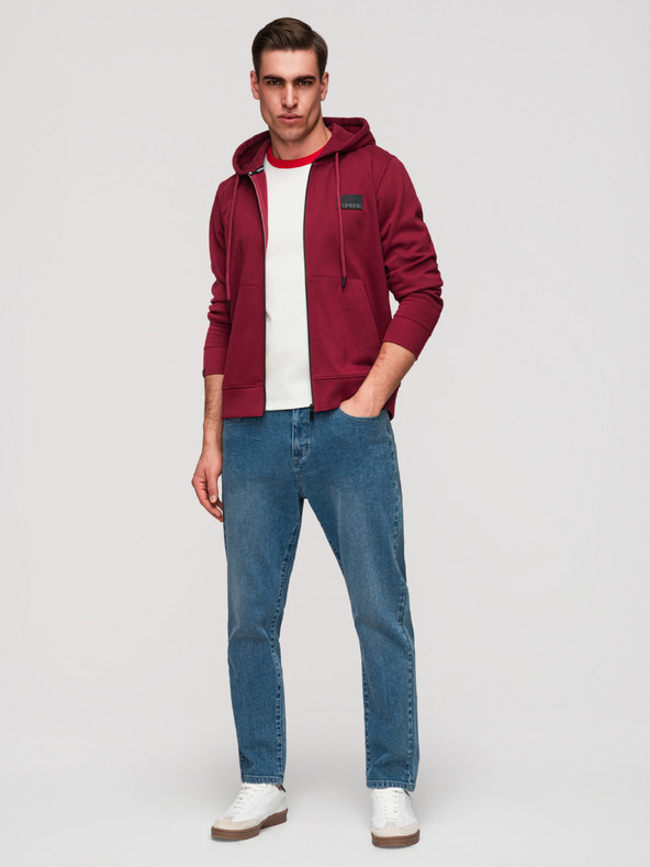 Ombre Clothing Muška dukserica bez gumbiju s kapuljačom i naljepnicom - crvena V3 OM-SSZP-0256 Ombre Clothing