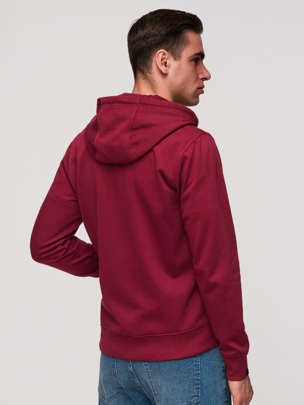 Ombre Clothing Muška dukserica bez gumbiju s kapuljačom i naljepnicom - crvena V3 OM-SSZP-0256 Ombre Clothing