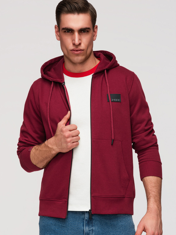 Ombre Clothing Muška dukserica bez gumbiju s kapuljačom i naljepnicom - crvena V3 OM-SSZP-0256 Ombre Clothing