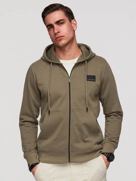 Ombre Clothing Muška dukserica bez gumbiju s kapuljačom i naljepnicom - maslinasta V4 OM-SSZP-0256 Ombre Clothing