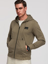 Ombre Clothing Muška dukserica bez gumbiju s kapuljačom i naljepnicom - maslinasta V4 OM-SSZP-0256 Ombre Clothing