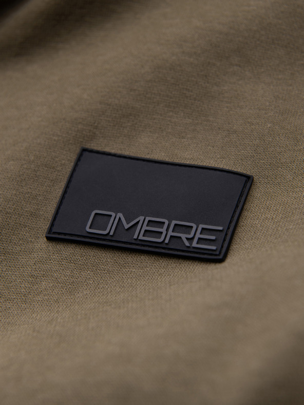 Ombre Clothing Muška dukserica bez gumbiju s kapuljačom i naljepnicom - maslinasta V4 OM-SSZP-0256 Ombre Clothing