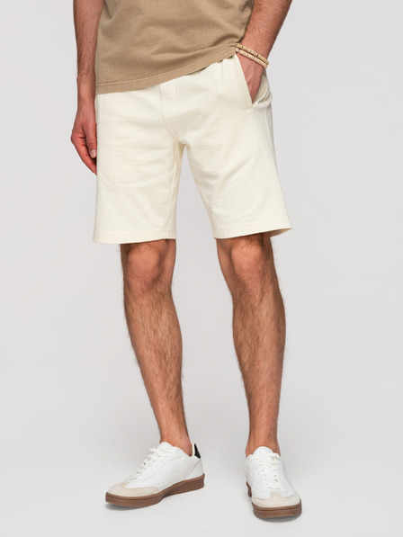 Ombre Clothing Muške pamučne kratke hlače s rubom i džepovima - krem V12 OM-SRBS-0205 Ombre Clothing