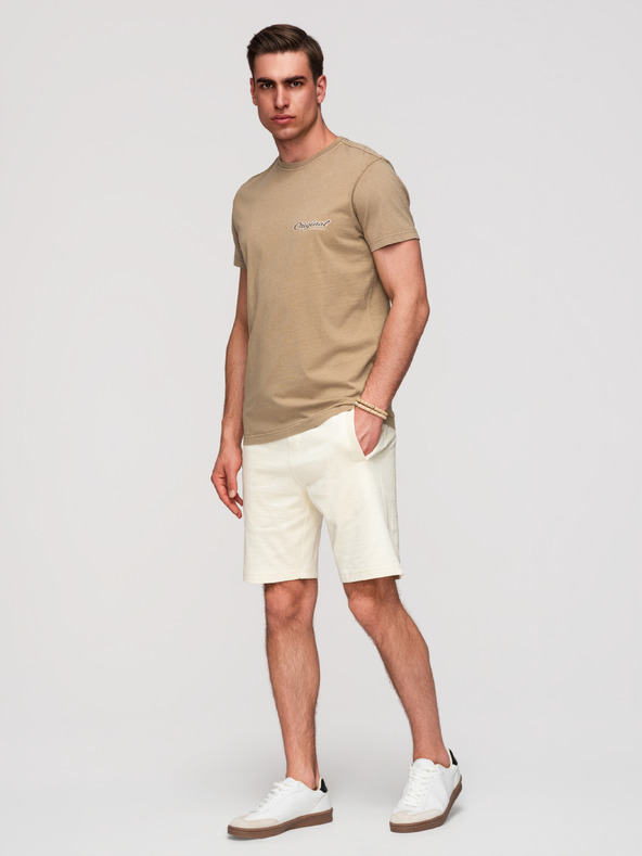 Ombre Clothing Muške pamučne kratke hlače s rubom i džepovima - krem V12 OM-SRBS-0205 Ombre Clothing