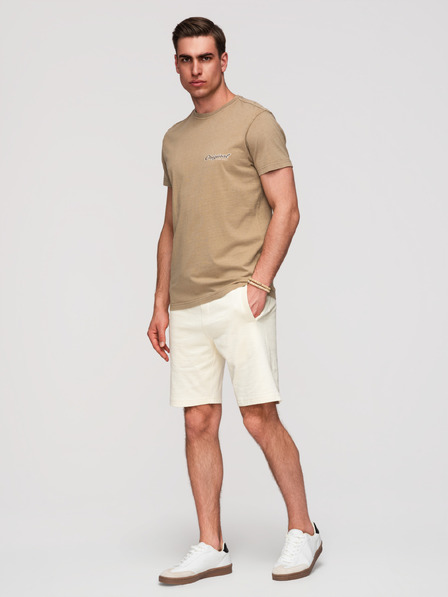Ombre Clothing Muške pamučne kratke hlače s rubom i džepovima - krem V12 OM-SRBS-0205 Ombre Clothing