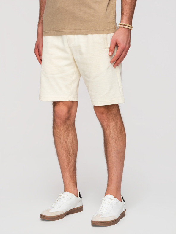 Ombre Clothing Muške pamučne kratke hlače s rubom i džepovima - krem V12 OM-SRBS-0205 Ombre Clothing