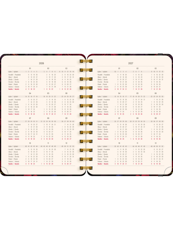 NOTIQUE NOTIQUE Spiralni 18-mjesečni dnevnik Petito – Crveni cvjetovi 2026/2027, 13 x 18 cm