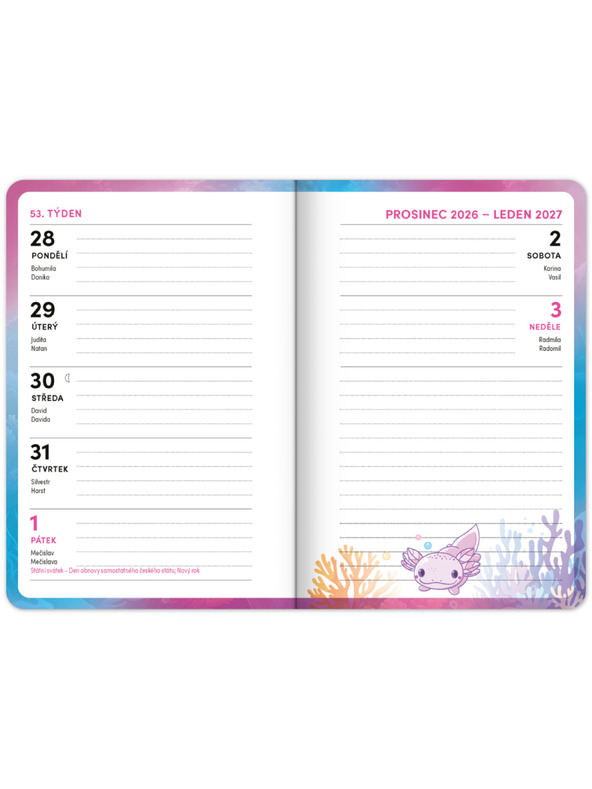 NOTIQUE NOTIQUE Školski dnevnik Axolotl (rujan 2026 – prosinac 2027), 9,8 x 14,5 cm