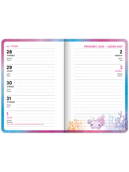 NOTIQUE NOTIQUE Školski dnevnik Axolotl (rujan 2026 – prosinac 2027), 9,8 x 14,5 cm