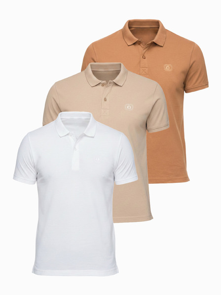 Ombre Clothing Muška pamučna polo majica BASIC - bijela/bijela/svjetlosmeđa V6 OM-POBS-0171 Ombre Clothing