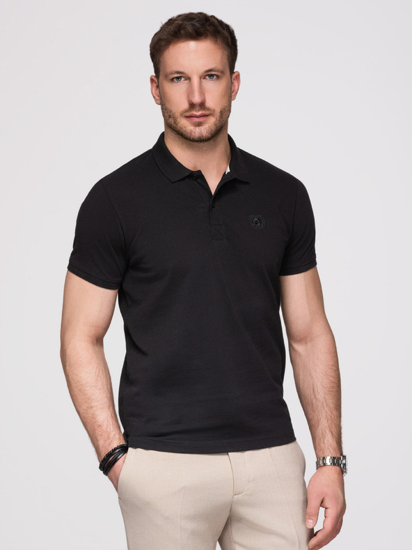 Ombre Clothing Muško pamučno polo majica BASIC - crna/bijela/bež V7 OM-POBS-0171 Ombre Clothing
