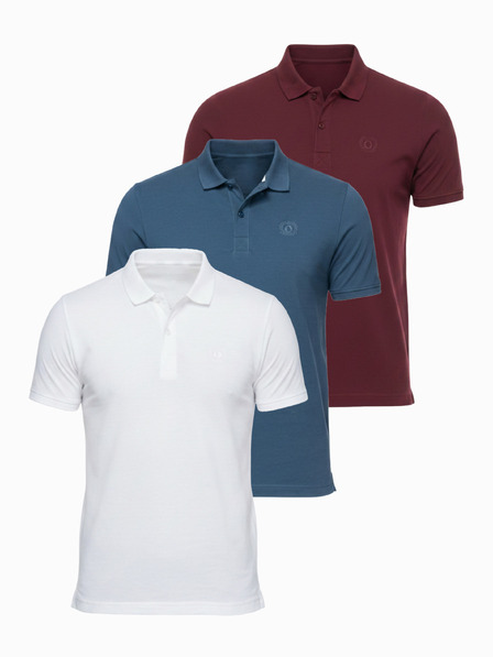 Ombre Clothing Muška pamučna polo majica BASIC - bijela/smeđa/tamno plava V4 OM-POBS-0171 Ombre Clothing