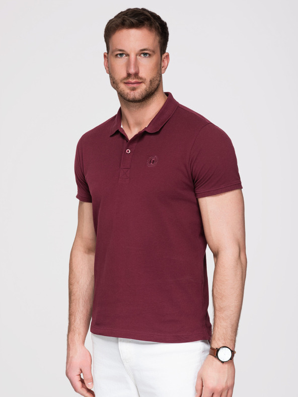 Ombre Clothing Muška pamučna polo majica BASIC - bijela/smeđa/tamno plava V4 OM-POBS-0171 Ombre Clothing