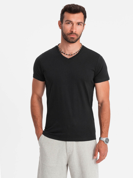 Ombre Clothing Crna muška osnovna majica s V izrezom Ombre Clothing