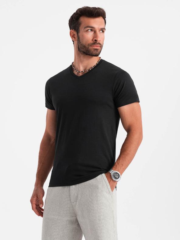 Ombre Clothing Crna muška osnovna majica s V izrezom Ombre Clothing