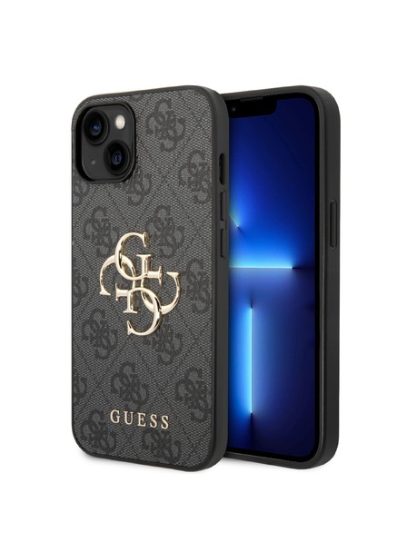Guess Stražnja maska ​​Guess PU 4G s metalnim logotipom za iPhone 15 siva