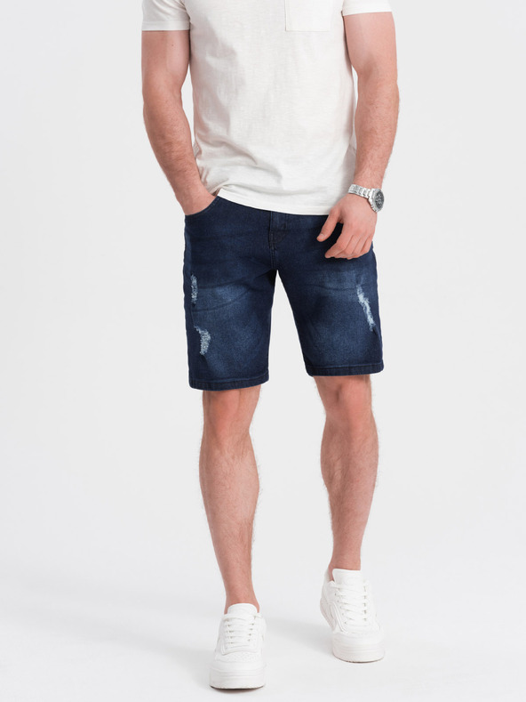 Ombre Clothing Tamnoplave muške traper kratke hlače s rupama Ombre Clothing