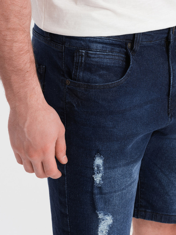 Ombre Clothing Tamnoplave muške traper kratke hlače s rupama Ombre Clothing