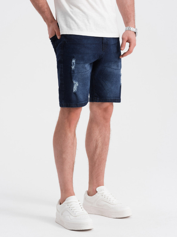 Ombre Clothing Tamnoplave muške traper kratke hlače s rupama Ombre Clothing