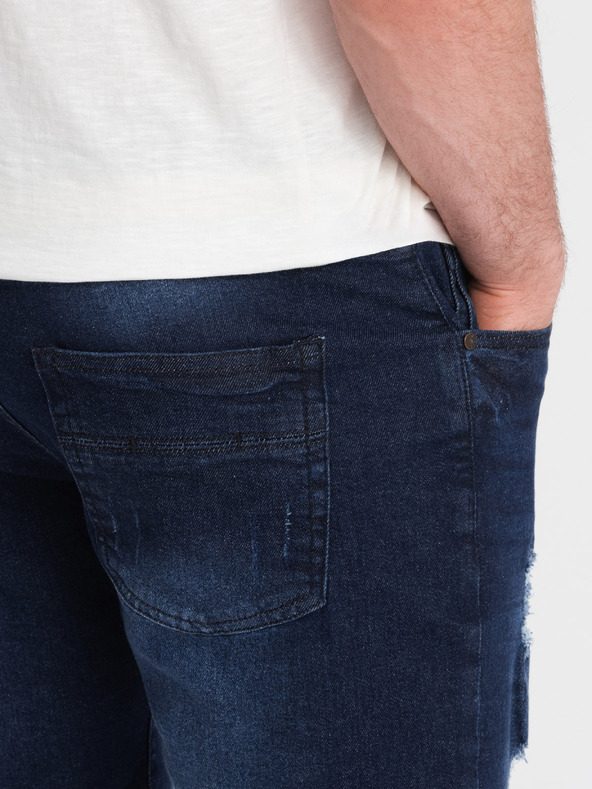 Ombre Clothing Tamnoplave muške traper kratke hlače s rupama Ombre Clothing