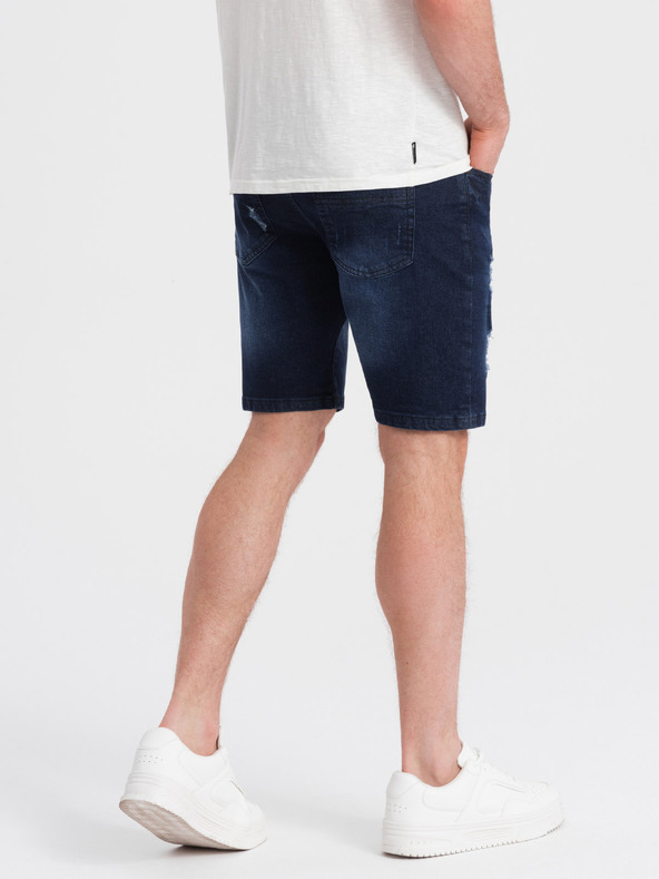 Ombre Clothing Tamnoplave muške traper kratke hlače s rupama Ombre Clothing
